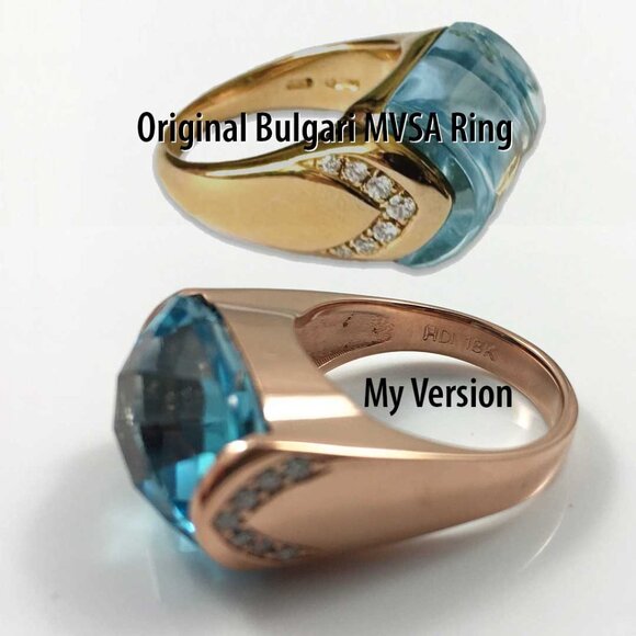 Exquisite Never Worn Designer Styled 18K Rose Gold Blue Topaz & Diamond Ring. - Picture 2 of 12